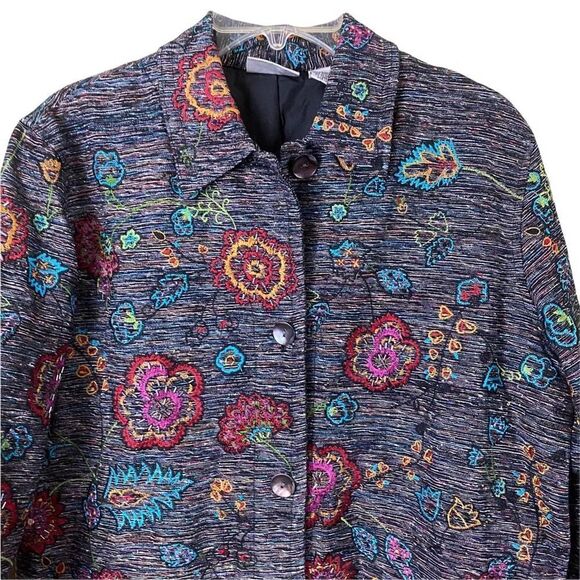 Vintage Chicos Design Silk Blend Embroidered Button Down Jacket Size 1 Medium - Picture 4 of 9
